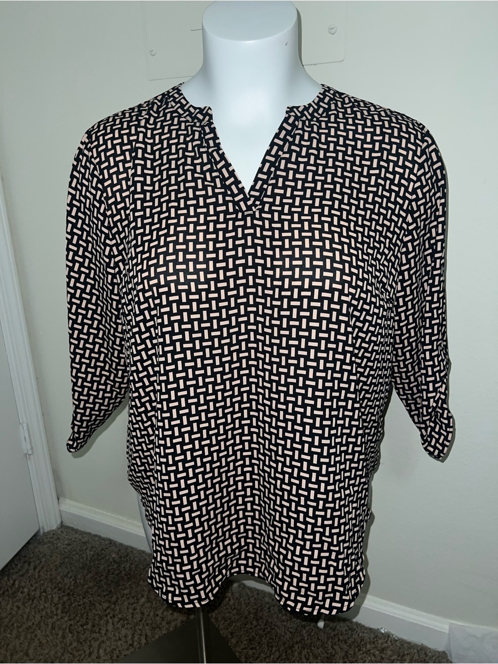 Maurices Black and Beige Geometric Split-Neck Blouse
